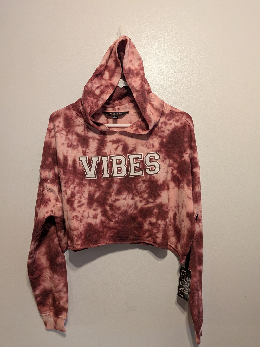 Faded Glory Cropped Tie-Dye Hoodie - Pink/Burgundy Vibes